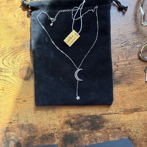 Silver Moon and Star Dangling Necklace with Accent Charm